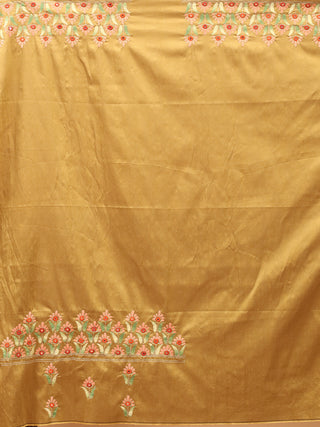 Leaf Green & Rust-Red Dual-Tone Single Ikkat Pochampally Silk Saree with Hand-Embroidered Border