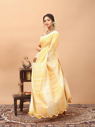 Sunlit Butter Yellow Bhujodi Kala Cotton Saree