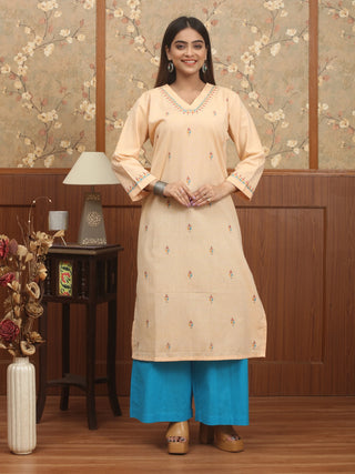 Sandal Beige Hand Kantha Cotton Kurti