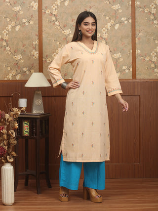 Sandal Beige Hand Kantha Cotton Kurti
