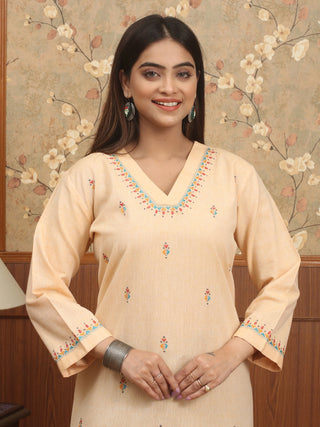 Sandal Beige Hand Kantha Cotton Kurti
