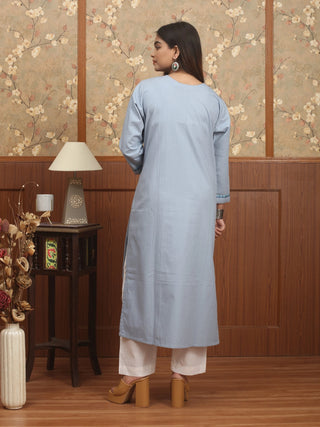 Powder Blue Hand Kantha Cotton Kurti