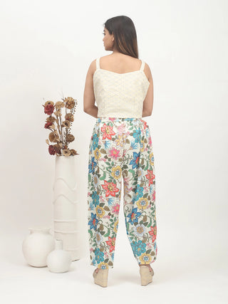 Ivory Base Multicoloured Modal Satin Co-ord Set