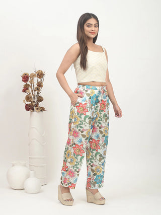 Ivory Base Multicoloured Modal Satin Co-ord Set