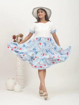 Coastal Breeze – Tiered Hakoba & Twill Dress