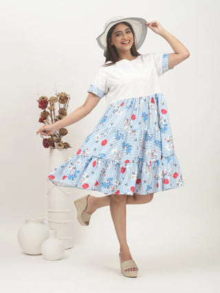 Coastal Breeze – Tiered Hakoba & Twill Dress
