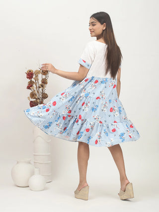 Coastal Breeze – Tiered Hakoba & Twill Dress