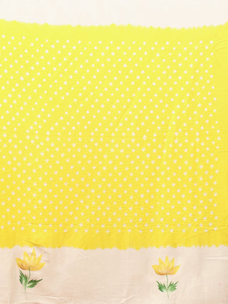 Sunshine Yellow & Ivory Hand-Painted Bandhani Modal Silk Saree