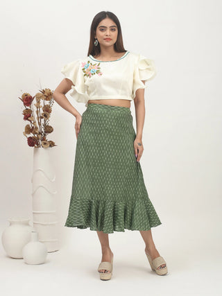 Forest Rhythm – Ikkat Cotton Flared Skirt