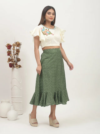 Forest Rhythm – Ikkat Cotton Flared Skirt
