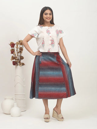 Crimson Tide – Andhra Cotton Ikkat Flared Skirt