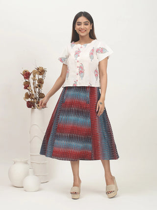 Crimson Tide – Andhra Cotton Ikkat Flared Skirt