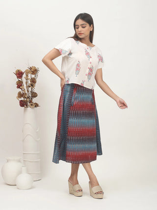 Crimson Tide – Andhra Cotton Ikkat Flared Skirt