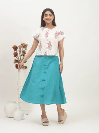 Teal Grace – Andhra Cotton Flared Skirt