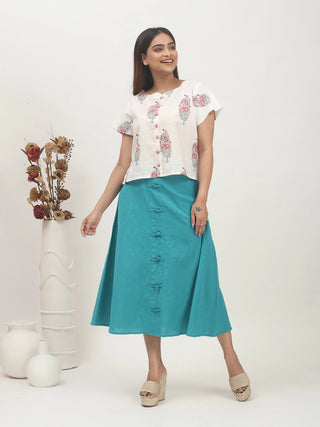 Teal Grace – Andhra Cotton Flared Skirt