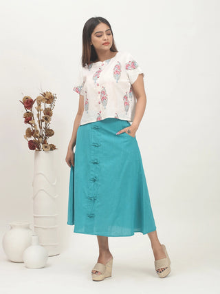 Teal Grace – Andhra Cotton Flared Skirt