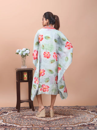 Blush Garden – Hand-Painted Pure Silk Kaftan