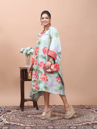 Blush Garden – Hand-Painted Pure Silk Kaftan