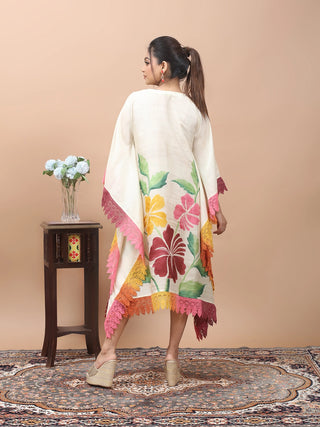 Sunshine Bloom – Hand-Painted Pure Mulberry Silk Kaftan