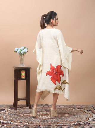Ivory Lily – Hand-Painted Pure Silk Kaftan