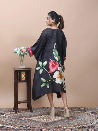 Midnight Flora – Hand-Painted Pure Silk Kaftan