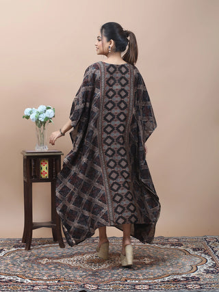 Earth Geometry – Ajrakh Printed Kaftan with Kantha & Mirror Work