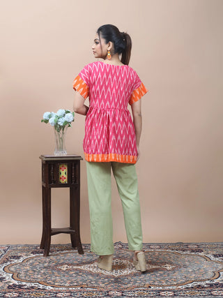 Fuchsia Bloom – Ikkat Peplum Top with Embroidered Yoke