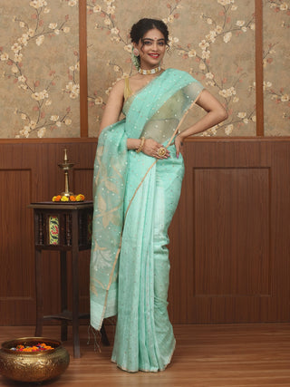 Aqua Veil – Half & Half Matka-Muslin Jamdani Saree