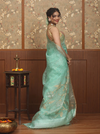 Aqua Veil – Half & Half Matka-Muslin Jamdani Saree