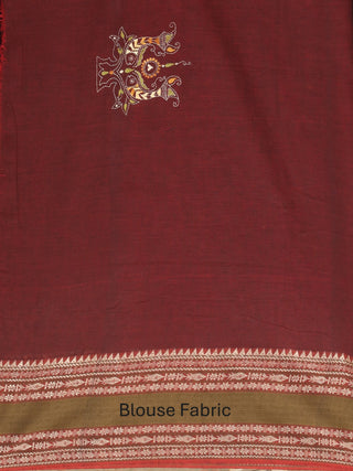Deep Maroon Pure Bengal Cotton Saree with Kantha Embroidery