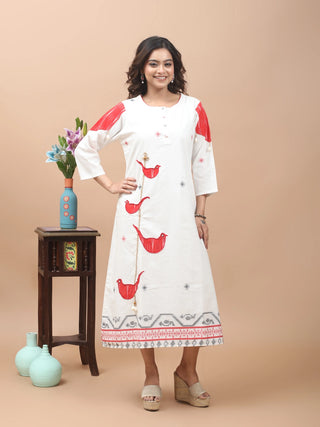 Red Birds Tale – Appliqué Jamdani Dress