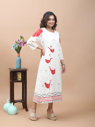 Red Birds Tale – Appliqué Jamdani Dress