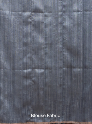 Slate Grey Pure Bengal Matka Silk and Muslin Half-and-Half Bengal Handloom Saree with Floral Jamdani Weaves