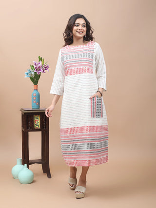 Ivory Rhythm – Jamdani Pocket Dress