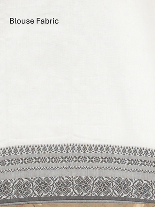 Ivory White Pure Bengal Cotton Saree with Red-Black Ganga-Jamuna Border & Hand-Painted Madhubani Fish Motifs