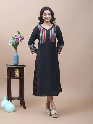 Midnight Weave – South Cotton Jamdani Dress