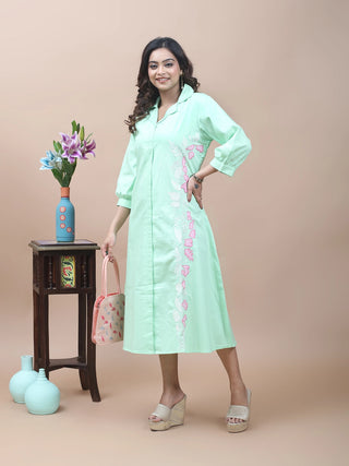 Mint Meadow – Embroidered Appliqué Dress