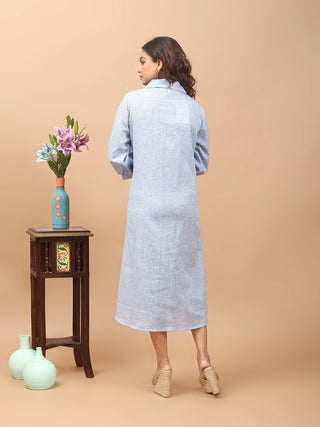 Sky Poise – Ice Blue Collared Cotton Dress