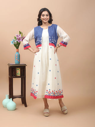 Heritage Layers – Mul Chanderi Jamdani Jacket Dress