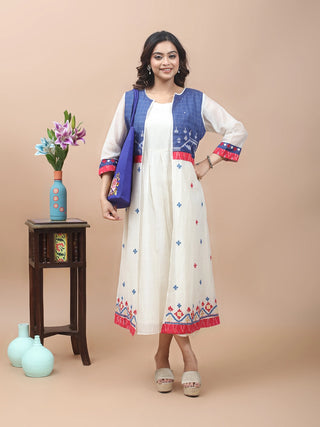 Heritage Layers – Mul Chanderi Jamdani Jacket Dress
