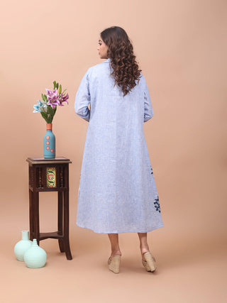 Azure Bloom – Cotton Layered Appliqué Jacket Dress