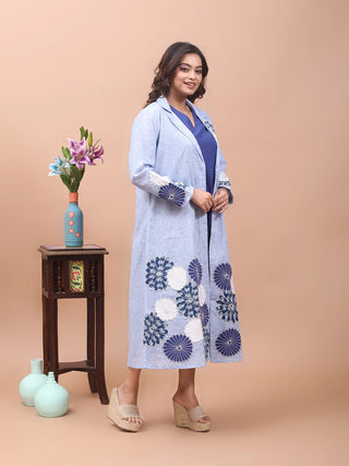Azure Bloom – Cotton Layered Appliqué Jacket Dress