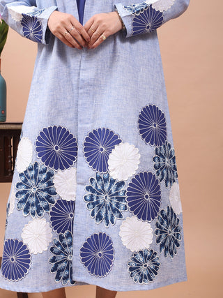Azure Bloom – Cotton Layered Appliqué Jacket Dress