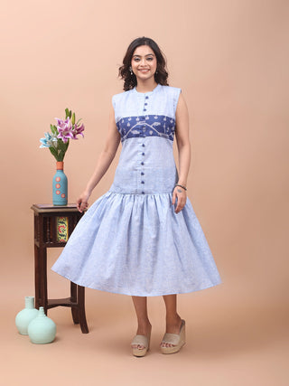 Indigo Line – Jamdani Panel Cotton Dress