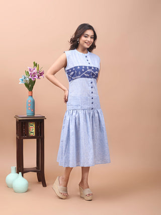 Indigo Line – Jamdani Panel Cotton Dress