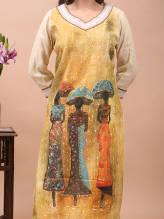 Golden Rhythm – Hand-Painted Viscose-Katan Silk Art Dress