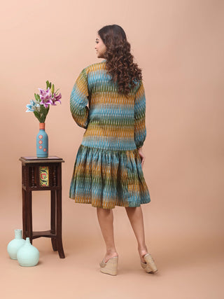 Earth Song – Ikkat Dress with Gujarati Patchwork Hem