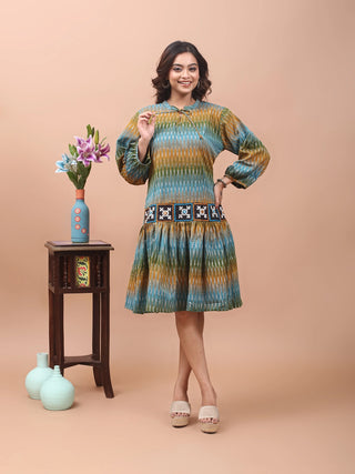 Earth Song – Ikkat Dress with Gujarati Patchwork Hem