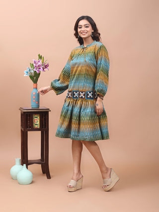 Earth Song – Ikkat Dress with Gujarati Patchwork Hem