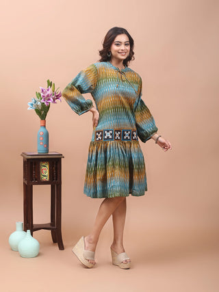 Earth Song – Ikkat Dress with Gujarati Patchwork Hem